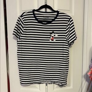 Disney Navy and White Striped Tee with Mickey Mouse